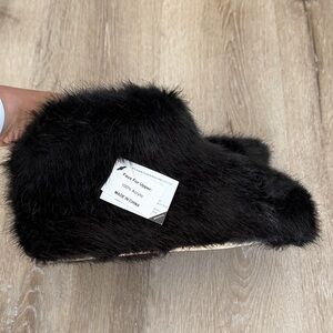 UGG Black Faux Fur Slippers